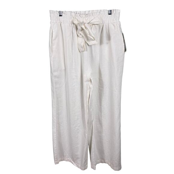 Ci Sono Women's Size Large White Linen Blend Wide Leg Drawstring Summer Pants - Picture 1 of 12